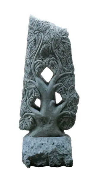 Product image 3 of the product “Tree relief motif on both sides (2 pieces), 120 cm H | Natural stone (Basanit), stonemasonry ”